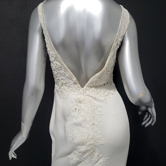 NWT~$1595~JOVANI~SZ 4~IVORY LACE RHINESTONE EMBELLISHED LONG TRAIN WEDDING DRESS - Picture 10 of 16